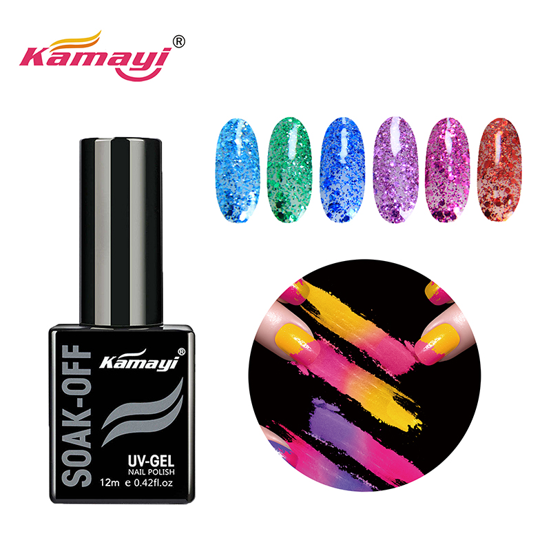 Kamayi high quality factory price nail art wholesale kamayi 400 colours soak off uv nail gel polishes Sequins gel polish